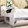 Lit avec tête de lit rangements et tiroirs - 140 x 190 cm - Coloris : Blanc + Sommier + Matelas - LEANDRE