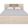 Lit avec tête de lit rangements et tiroirs - 160 x 200 cm - Coloris : Naturel + Sommier - LEANDRE