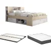 Lit avec tête de lit rangements et tiroirs - 160 x 200 cm - Coloris : Naturel et blanc + Sommier + Matelas - LEANDRE