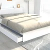 Lit avec tête de lit rangements et tiroirs 140 x 190 cm - Blanc - EUGENE