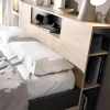 Lit avec tête de lit rangements et tiroirs - 140 x 190 cm - Coloris : Naturel et anthracite + Sommier + Matelas - LEANDRE