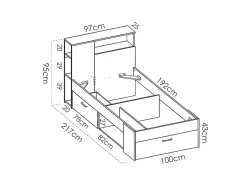 Lit avec tête de lit rangements et tiroir - 90 x 190 cm - Blanc et Naturel - LEANDRE