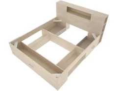 Lit avec tête de lit rangements et tiroirs - 140 x 190 cm - Coloris : Naturel + Sommier - LEANDRE