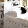 Lit avec tête de lit rangements et tiroirs - 140 x 190 cm - Coloris : Blanc + Sommier - LEANDRE