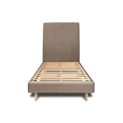 Lit avec tête de lit tapissier velours et sommier kit - Lit en bois massif