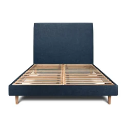 Lit avec tête de lit tapissier tissu et sommier kit - Lit en bois massif