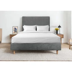 Lit avec tête de lit tapissier tissu et sommier tapissier - Lit en bois massif