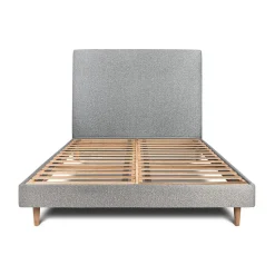 Lit avec tête de lit tapissier bouclette et sommier kit - Lit en bois massif