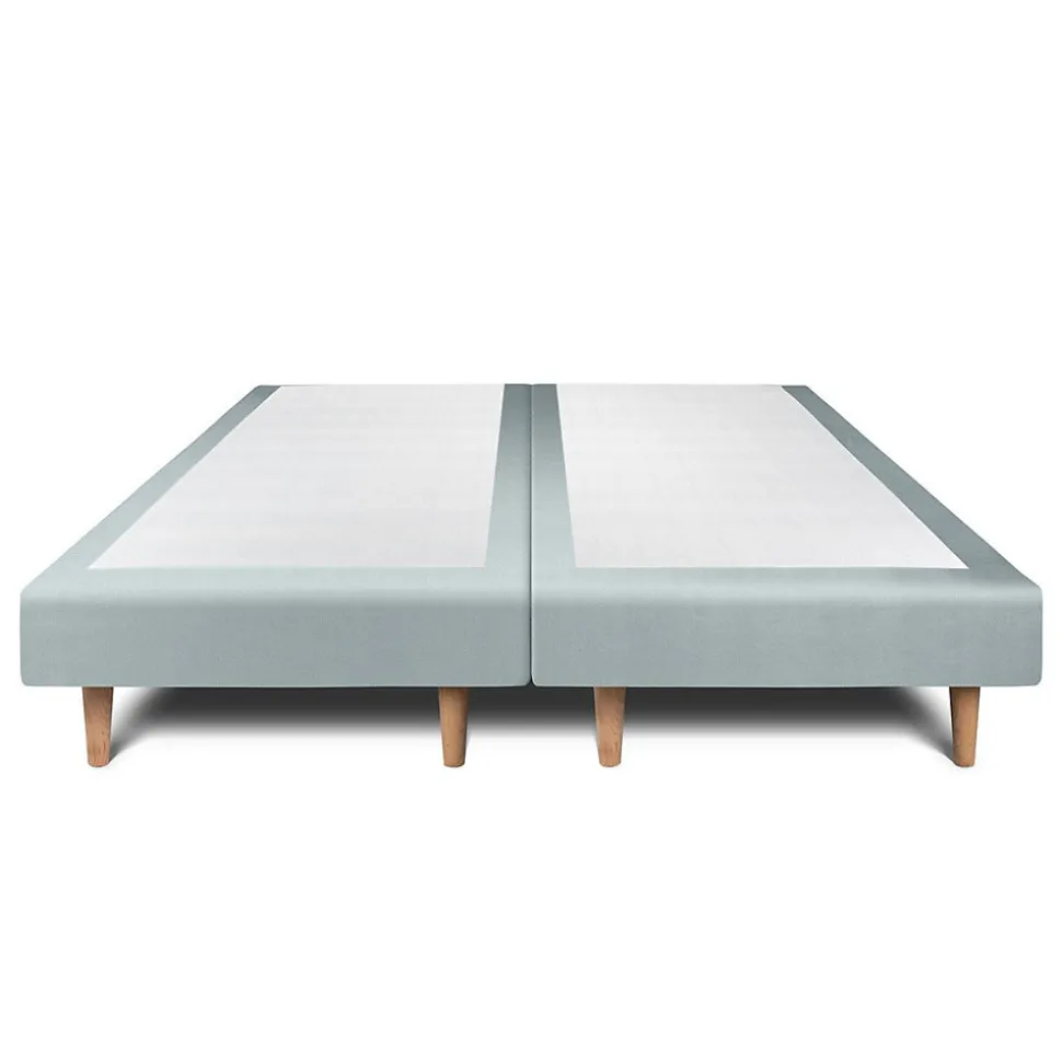 Lit avec tête de lit tapissier velours et sommier tapissier - Lit en bois massif