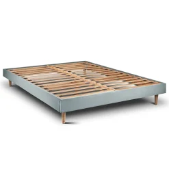 Lit avec tête de lit tapissier velours et sommier kit - Lit en bois massif