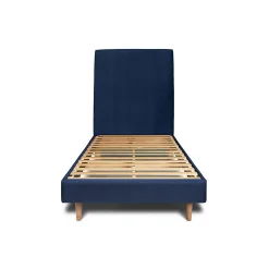 Lit avec tête de lit tapissier velours et sommier kit - Lit en bois massif