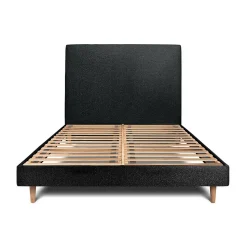 Lit avec tête de lit tapissier bouclette et sommier kit - Lit en bois massif