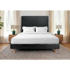 Lit avec tête de lit tapissier bouclette et sommier kit - Lit en bois massif