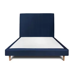 Lit avec tête de lit tapissier velours et sommier tapissier - Lit en bois massif