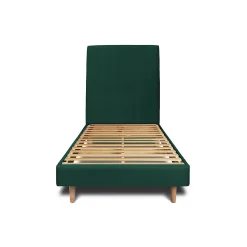 Lit avec tête de lit tapissier velours et sommier kit - Lit en bois massif