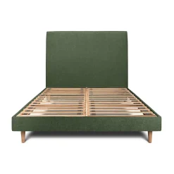 Lit avec tête de lit tapissier tissu et sommier kit - Lit en bois massif