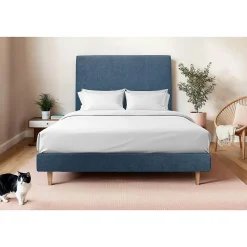 Lit avec tête de lit tapissier tissu et sommier tapissier - Lit en bois massif