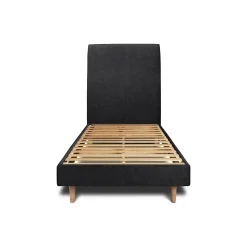 Lit avec tête de lit tapissier tissu et sommier kit - Lit en bois massif