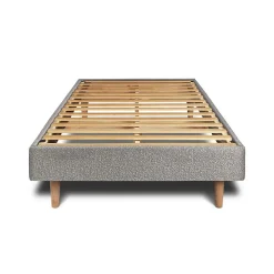 Lit avec tête de lit tapissier bouclette et sommier kit - Lit en bois massif