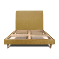 Lit avec tête de lit tapissier tissu et sommier kit - Lit en bois massif