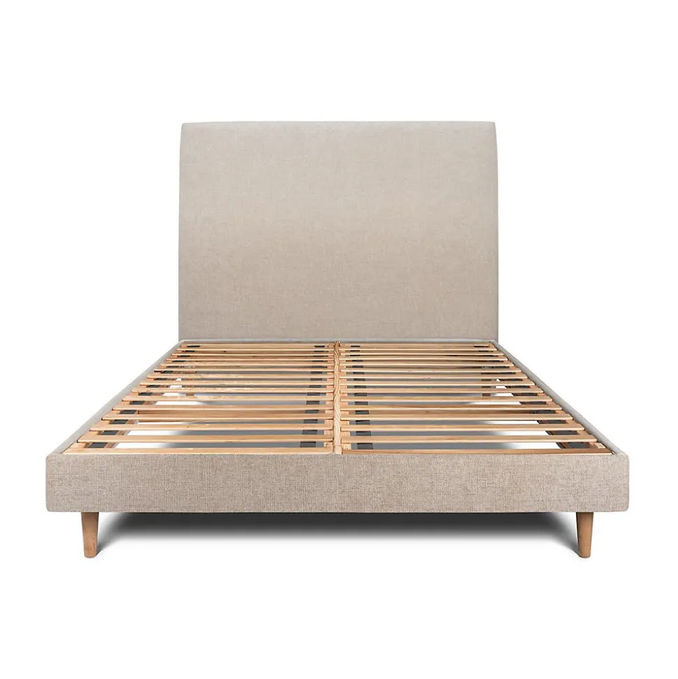 Lit avec tête de lit tapissier tissu et sommier kit - Lit en bois massif