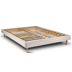 Lit avec tête de lit tapissier tissu et sommier kit - Lit en bois massif