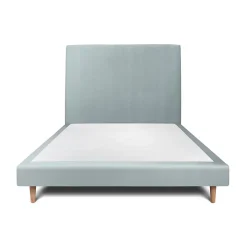 Lit avec tête de lit tapissier velours et sommier tapissier - Lit en bois massif