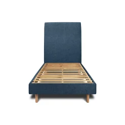 Lit avec tête de lit tapissier tissu et sommier kit - Lit en bois massif