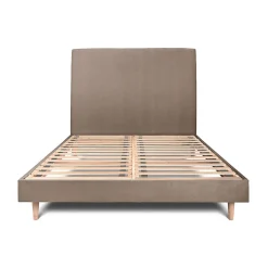 Lit avec tête de lit tapissier velours et sommier kit - Lit en bois massif