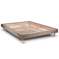 Lit avec tête de lit tapissier velours et sommier kit - Lit en bois massif