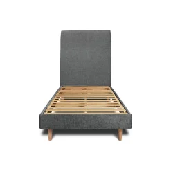 Lit avec tête de lit tapissier tissu et sommier kit - Lit en bois massif