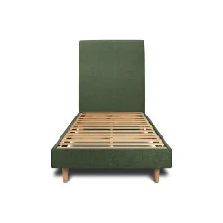 Lit avec tête de lit tapissier tissu et sommier kit - Lit en bois massif