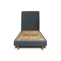 Lit avec tête de lit tapissier velours et sommier kit - Lit en bois massif