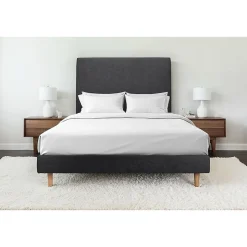 Lit avec tête de lit tapissier tissu et sommier tapissier - Lit en bois massif