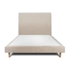 Lit avec tête de lit tapissier tissu et sommier tapissier - Lit en bois massif