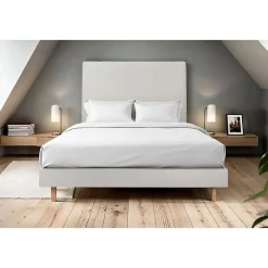 Lit avec tête de lit tapissier velours et sommier kit - Lit en bois massif