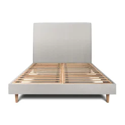 Lit avec tête de lit tapissier velours et sommier kit - Lit en bois massif