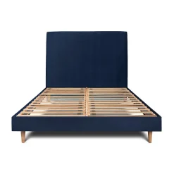 Lit avec tête de lit tapissier velours et sommier kit - Lit en bois massif