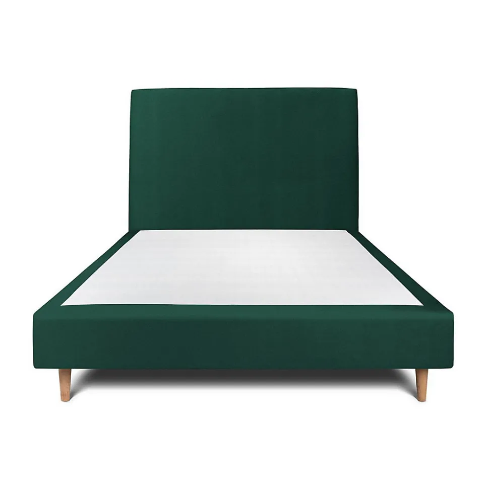 Lit avec tête de lit tapissier velours et sommier tapissier - Lit en bois massif