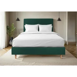 Lit avec tête de lit tapissier velours et sommier tapissier - Lit en bois massif