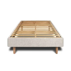Lit avec tête de lit tapissier tissu et sommier kit - Lit en bois massif
