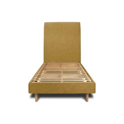 Lit avec tête de lit tapissier tissu et sommier kit - Lit en bois massif