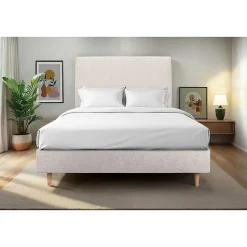 Lit avec tête de lit tapissier tissu et sommier tapissier - Lit en bois massif