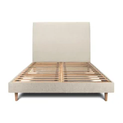 Lit avec tête de lit tapissier tissu et sommier kit - Lit en bois massif