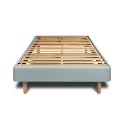 Lit avec tête de lit tapissier velours et sommier kit - Lit en bois massif