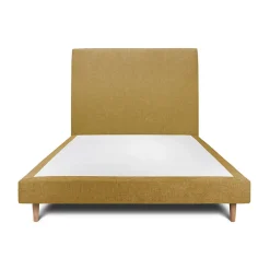 Lit avec tête de lit tapissier tissu et sommier tapissier - Lit en bois massif
