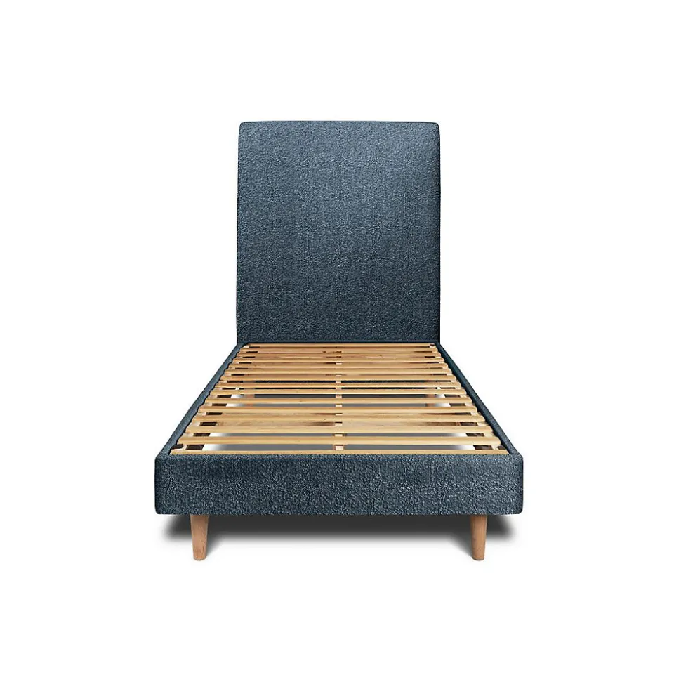 Lit avec tête de lit tapissier bouclette et sommier kit - Lit en bois massif