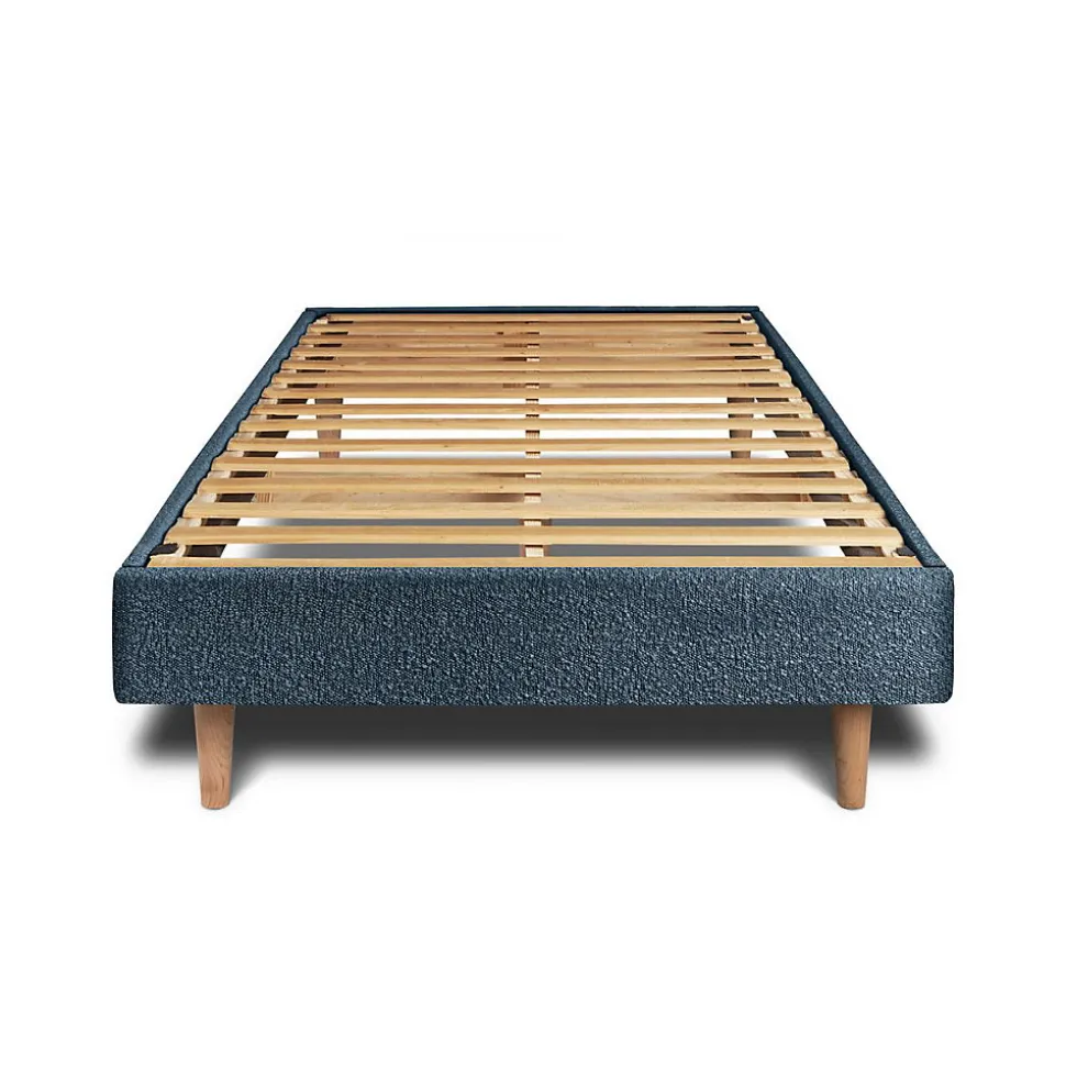 Lit avec tête de lit tapissier bouclette et sommier kit - Lit en bois massif