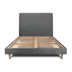 Lit avec tête de lit tapissier tissu et sommier kit - Lit en bois massif