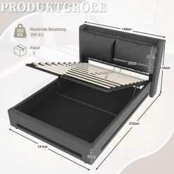 Lit baldaquin velours 140x200 cm, tête de lit élégante, ports USB-C, LED ambiance, rangement - moderne